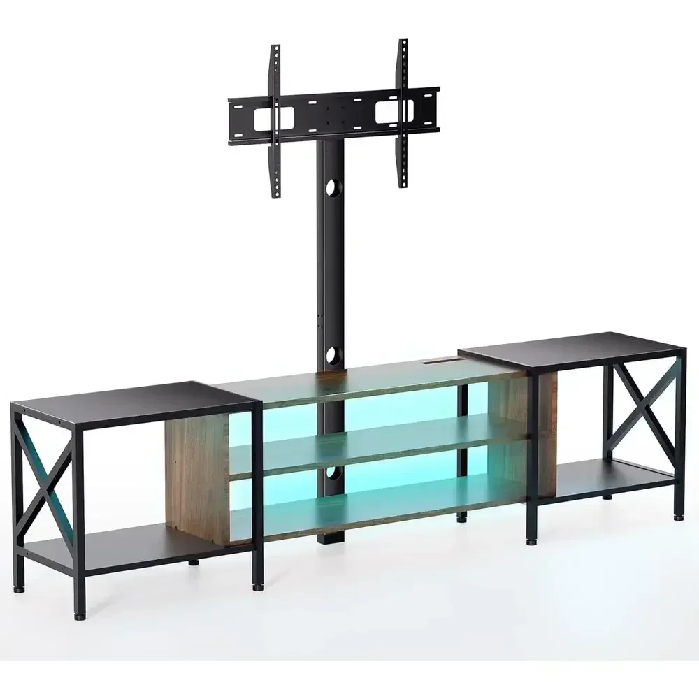 Adjustable 3-Tier TV Stand with LED Lights and Storage for 32-85 TVs