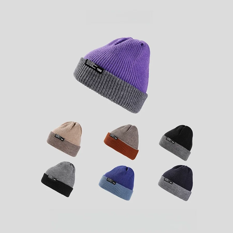 

Men's And Women's Double-sided Wear Flip Knit Hat Korea Thickened Ear Protection Warm Woolen Hat Casual Pile Hat
