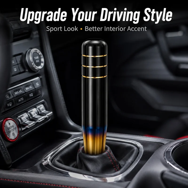 JDM Burnt Black Long Gear Shift Knob, JDM Style Aluminum Manual Shifter Head Universal Car Mod Part