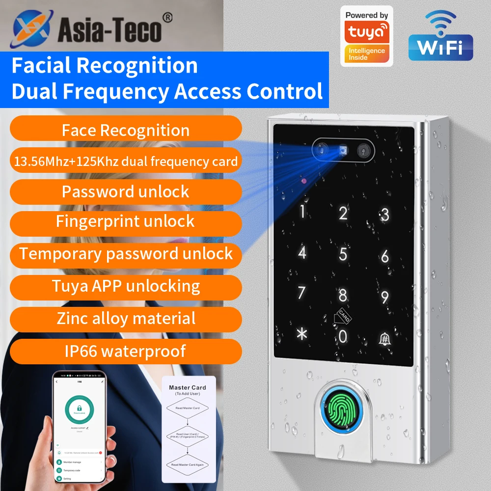 

wifi Face Recognition Access Control Machine 13.5Mhz/125Khz Metal Belt Waterproof Fingerprint Control System support tuya app