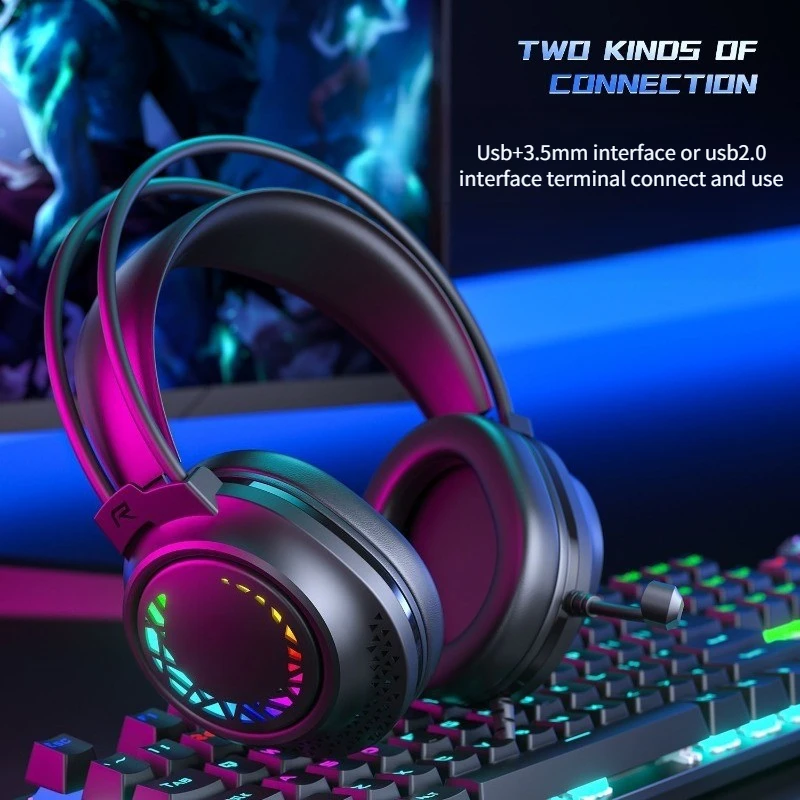 Cuffie Cuffie da gioco cablate Desktop Laptop Telefono cellulare Tablet con microfono Riduzione del rumore Effetto luce RGB Confortevole