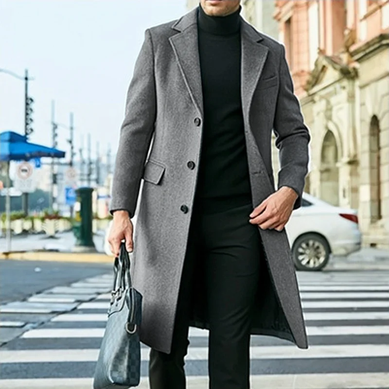 Winter Jakcets Man Long Business Casual Man's Jacket Warm Tweed Coat Lined Single Breasted Male Clothes