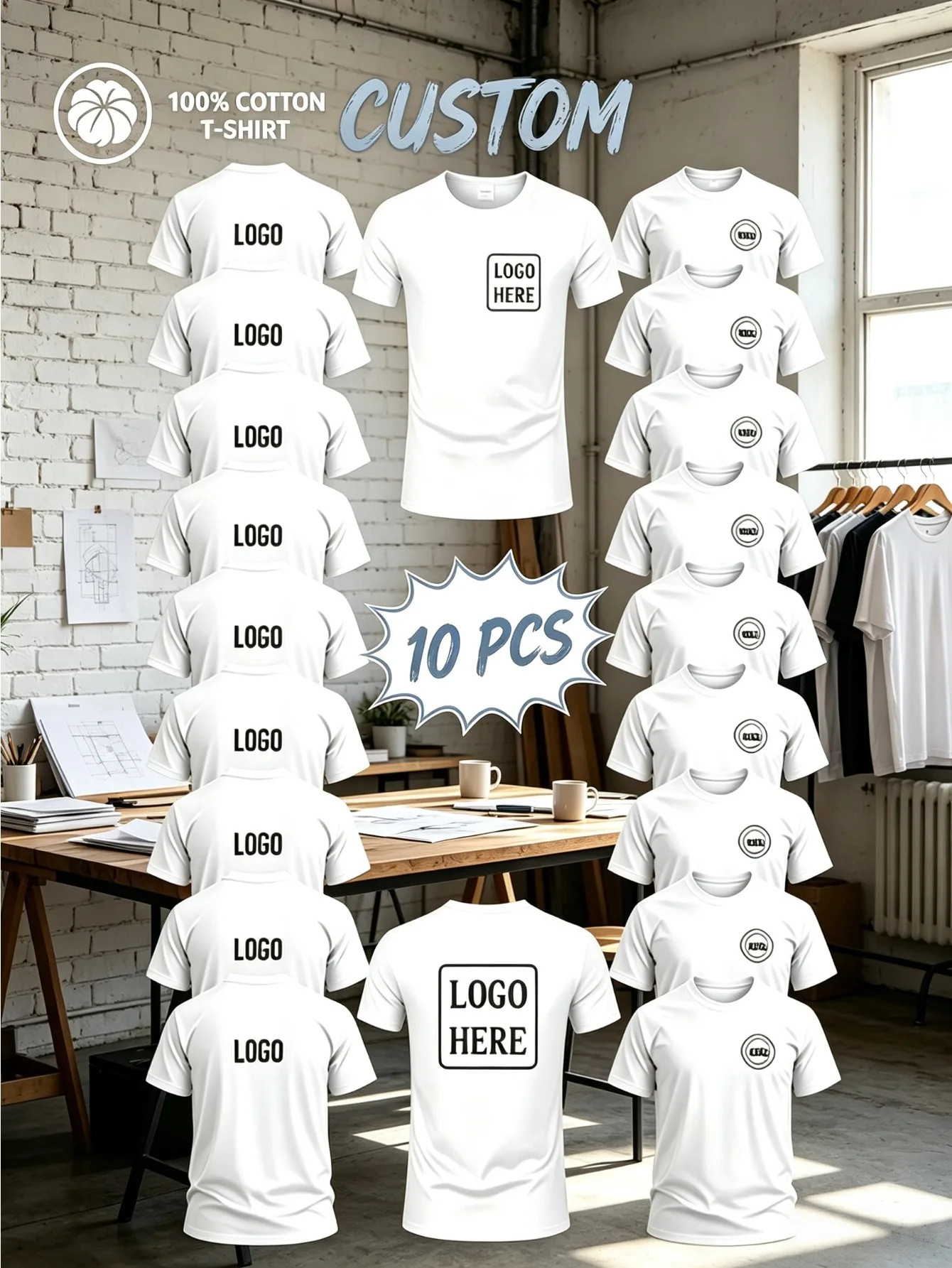 10pcs Custom Print Quick-Dry T-Shirt Set, Free Photo Text Upload, Personalized Design on Front And Back Chest, Lightweight Breat