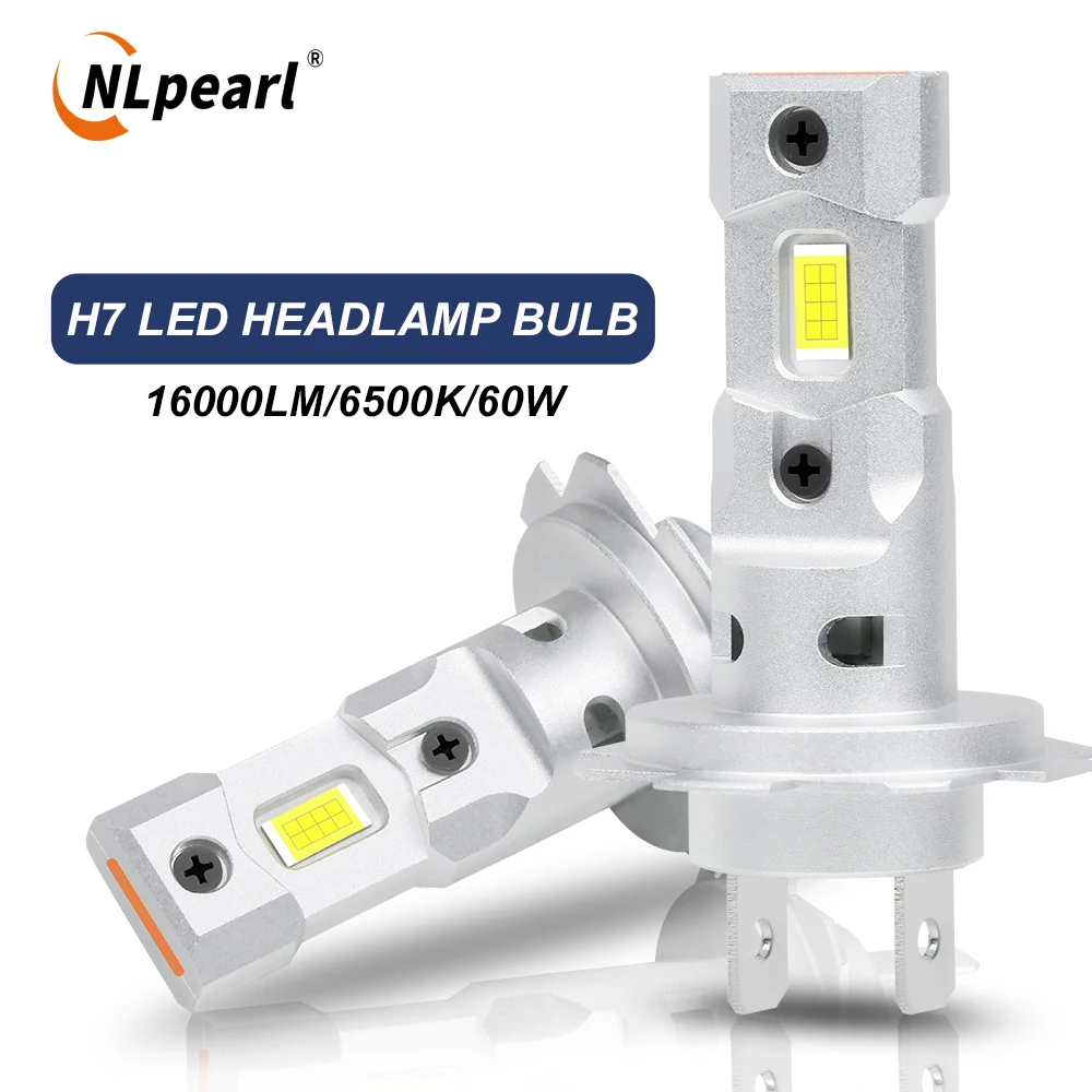 NLpearl 2PCS H7 LED Headlight Bulb Canbus 60W 16000LM 6500K CSP for Car Headlamp Mini Fanless Wireless H7 Turbo Car Fog Lamp 12V