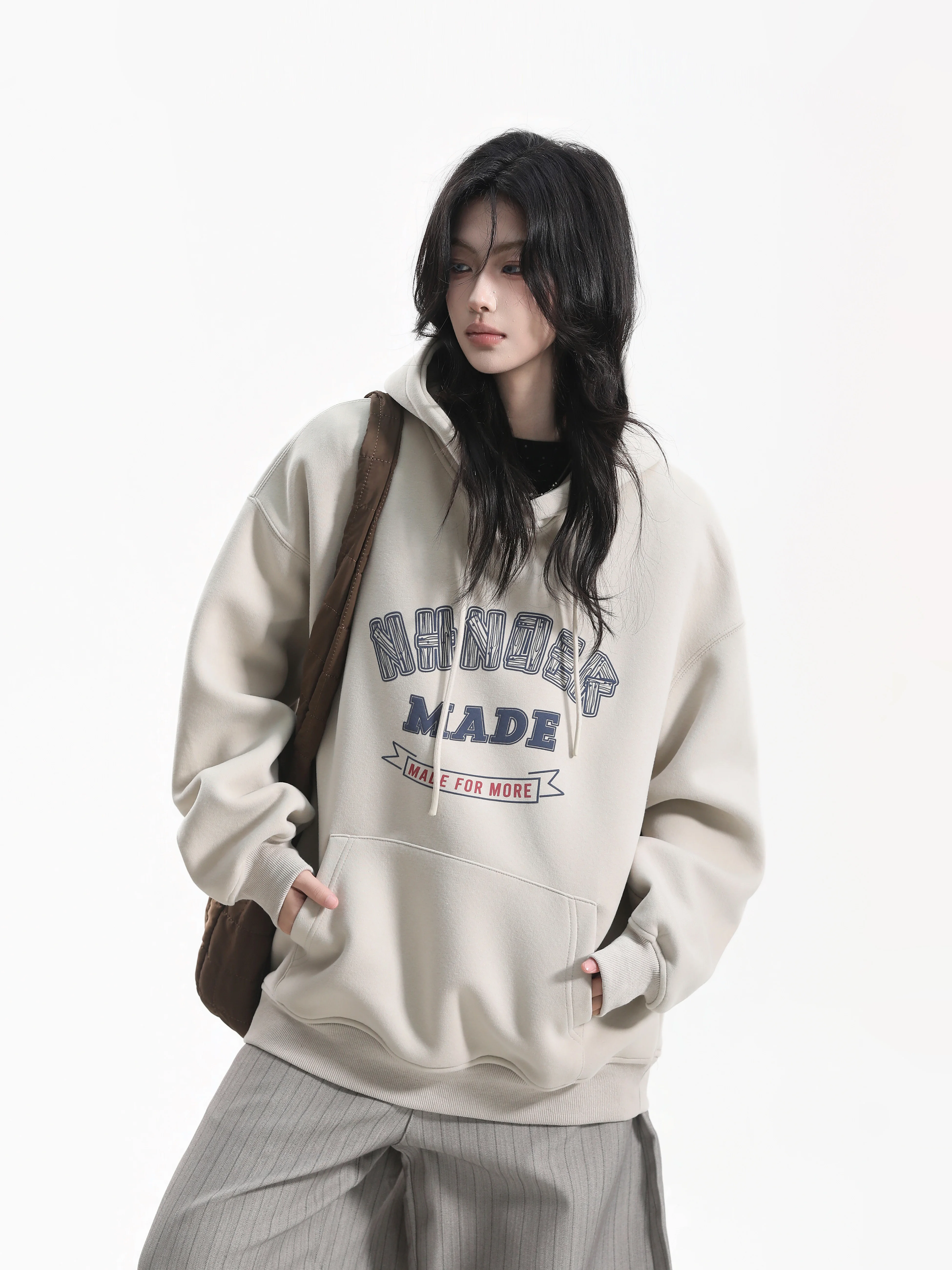 Vintage Style Oversized Hoodie Women's Loose Fit Printed Graphic Neutral Style Long Sleeve Cotton Polyester Blend Hoodie