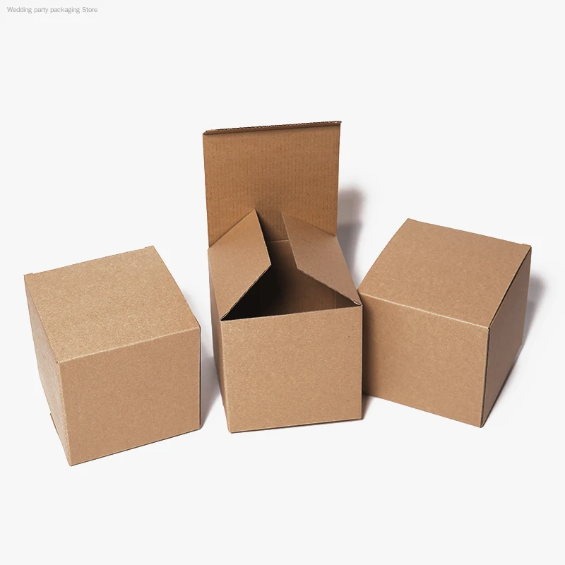 10pcs Kraft Paper Box Square Brown Gift Box 3-layer Corrugated Paper Packaging Storage Big Carton