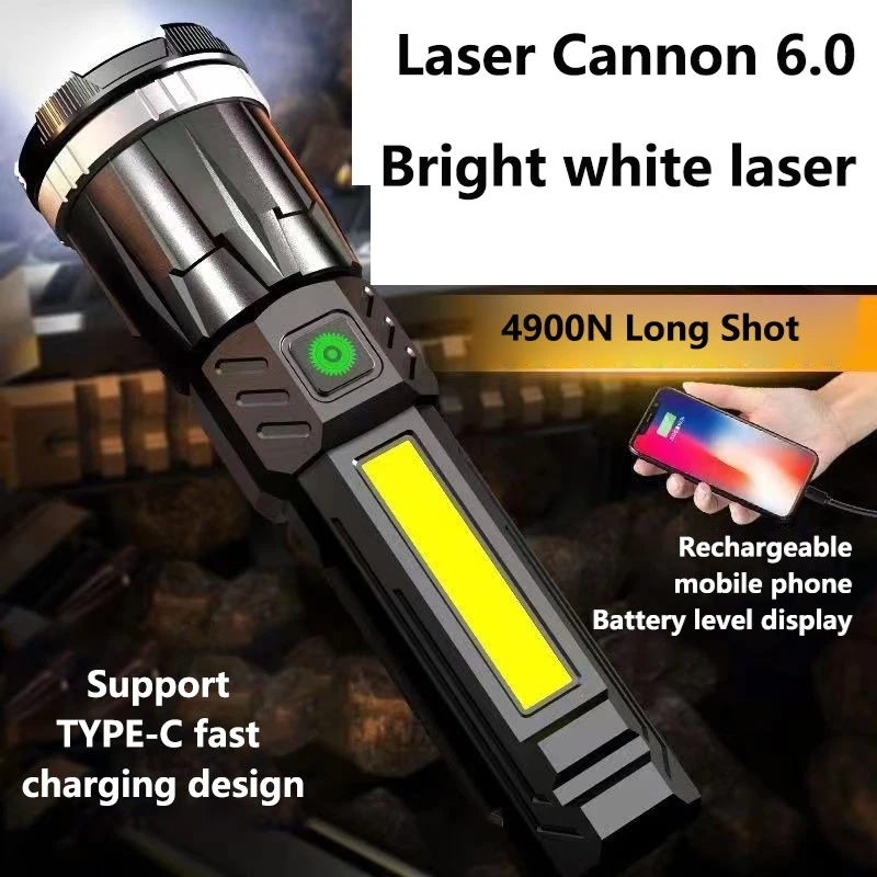Xiaomi 6000000LM Leistungsstarke LED-Taschenlampe, starke Taschenlampe, wiederaufladbare Lampe, hohe Leistung, Totalaufnahme, 4 km, taktische Taschenlampen, Camp