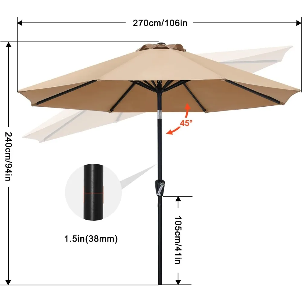 مظلة فناء خارجية بطول 9 أقدام مع كرنك، 8 أضلاع لسهولة الإعداد، مثالية للحديقة والحديقة والسطح والفناء الخلفي باللون الفيروزي