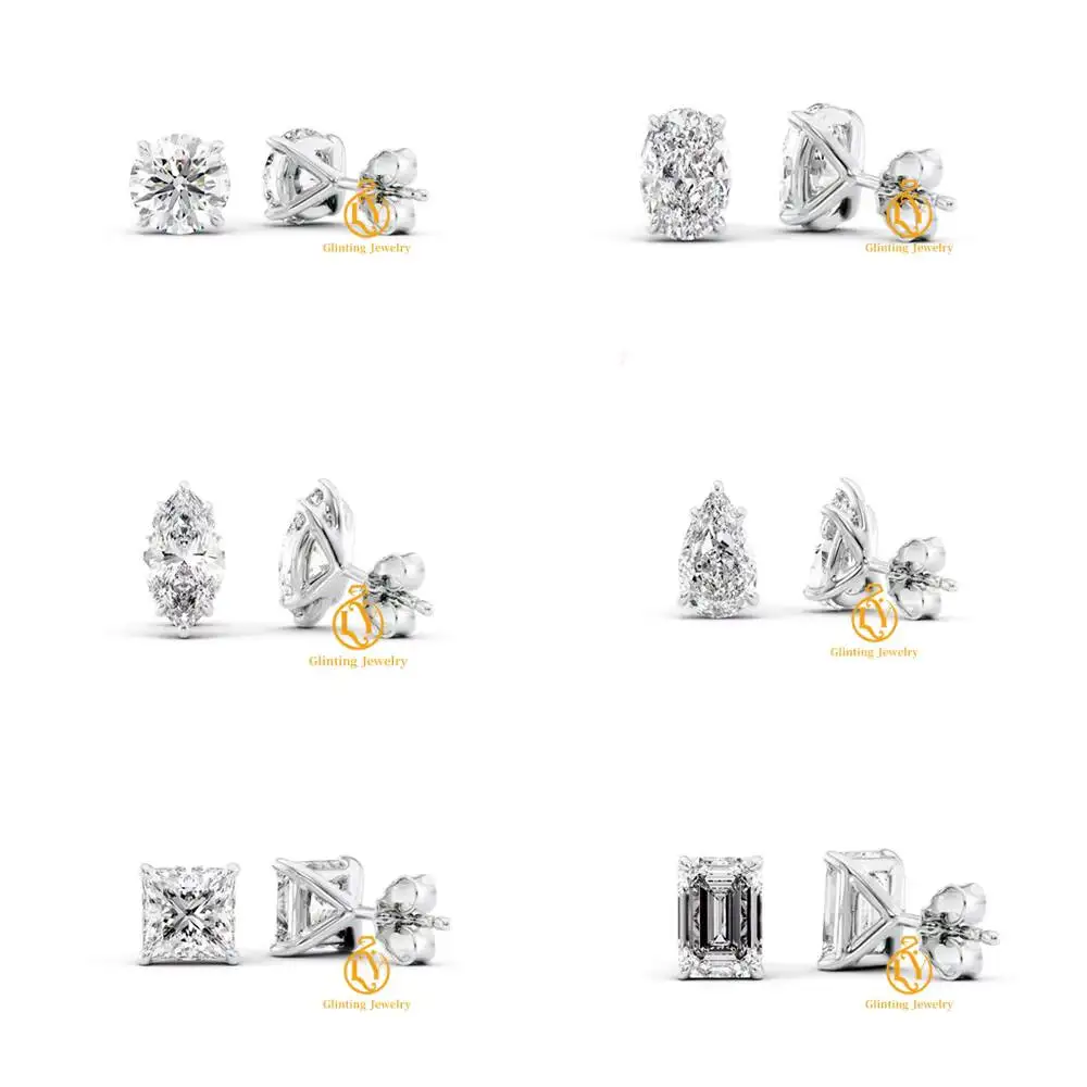 Fast Shipping IGI Certificate Fine Jewelry Iced Out Custom 14K Gold VVS Lab Grown Diamond Studs Earrings