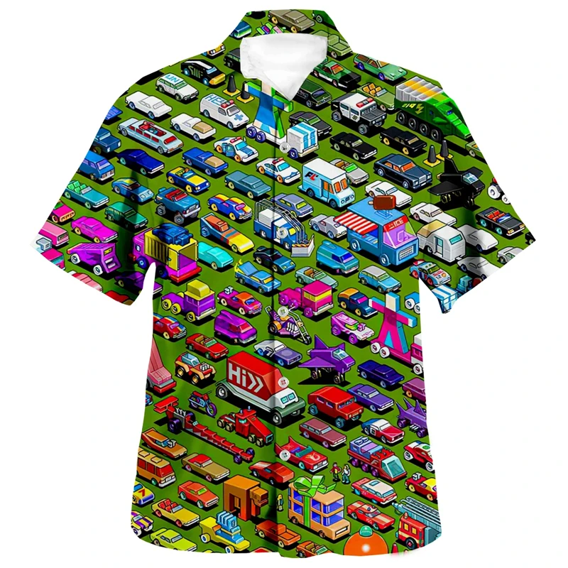 Puzzle Pattern Hawaiian Shirts Funny 3d Print Shirts Men Fashion Blouses Casual Beach Camisas Summer Men's Vocation Lapel Shirt