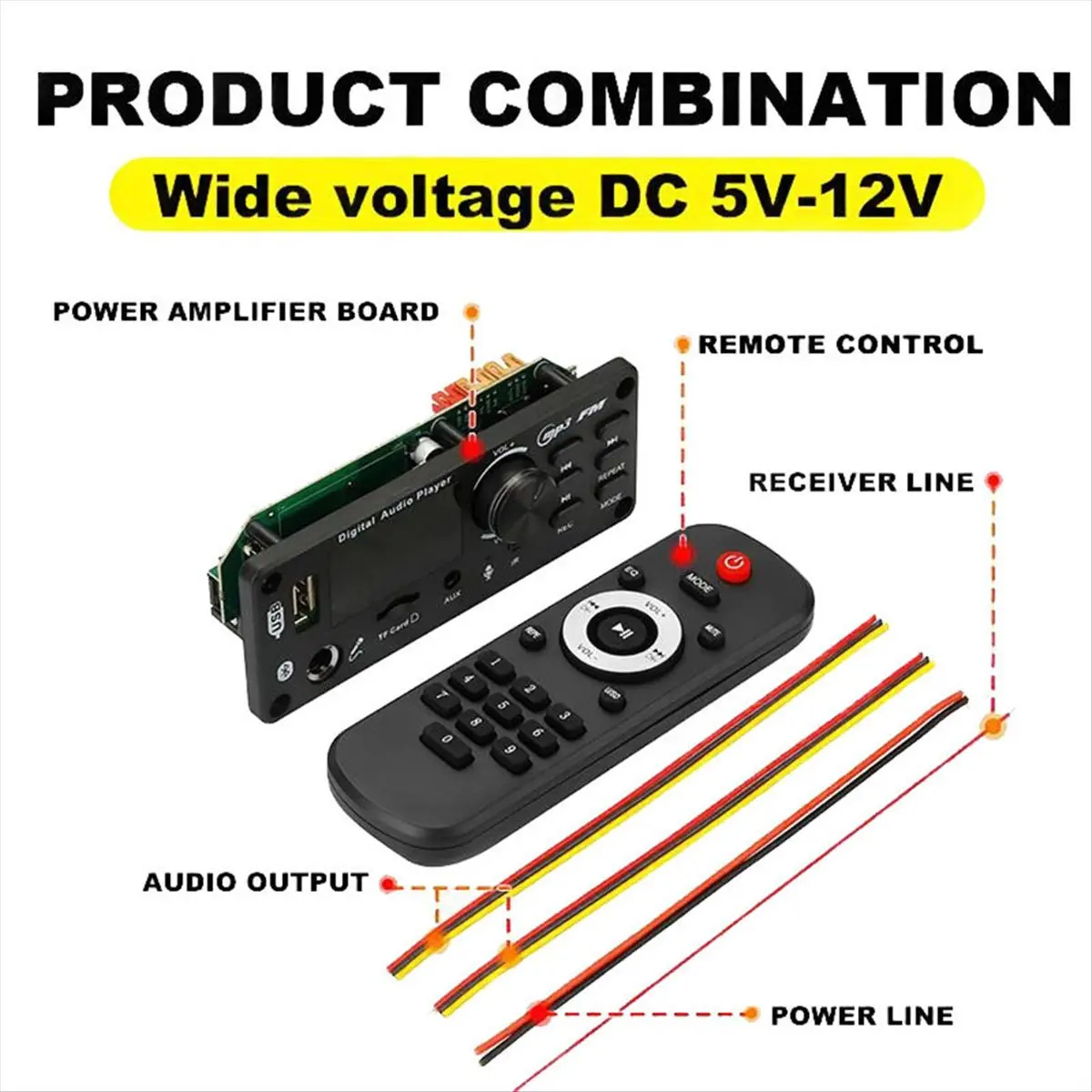 (A26M) Bluetooth 5.0 MP3 WMA WAV Decoder Board DC12V Amplifier USB TF FM Car Audio Music Player Speaker Volume Control