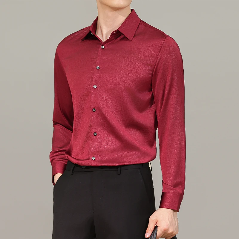 Autumn Men's Textured Jacquard Shirt Korean Slim Fit Non Ironing Long Sleeved Shirt High Quality Casual Business Dress Shirts