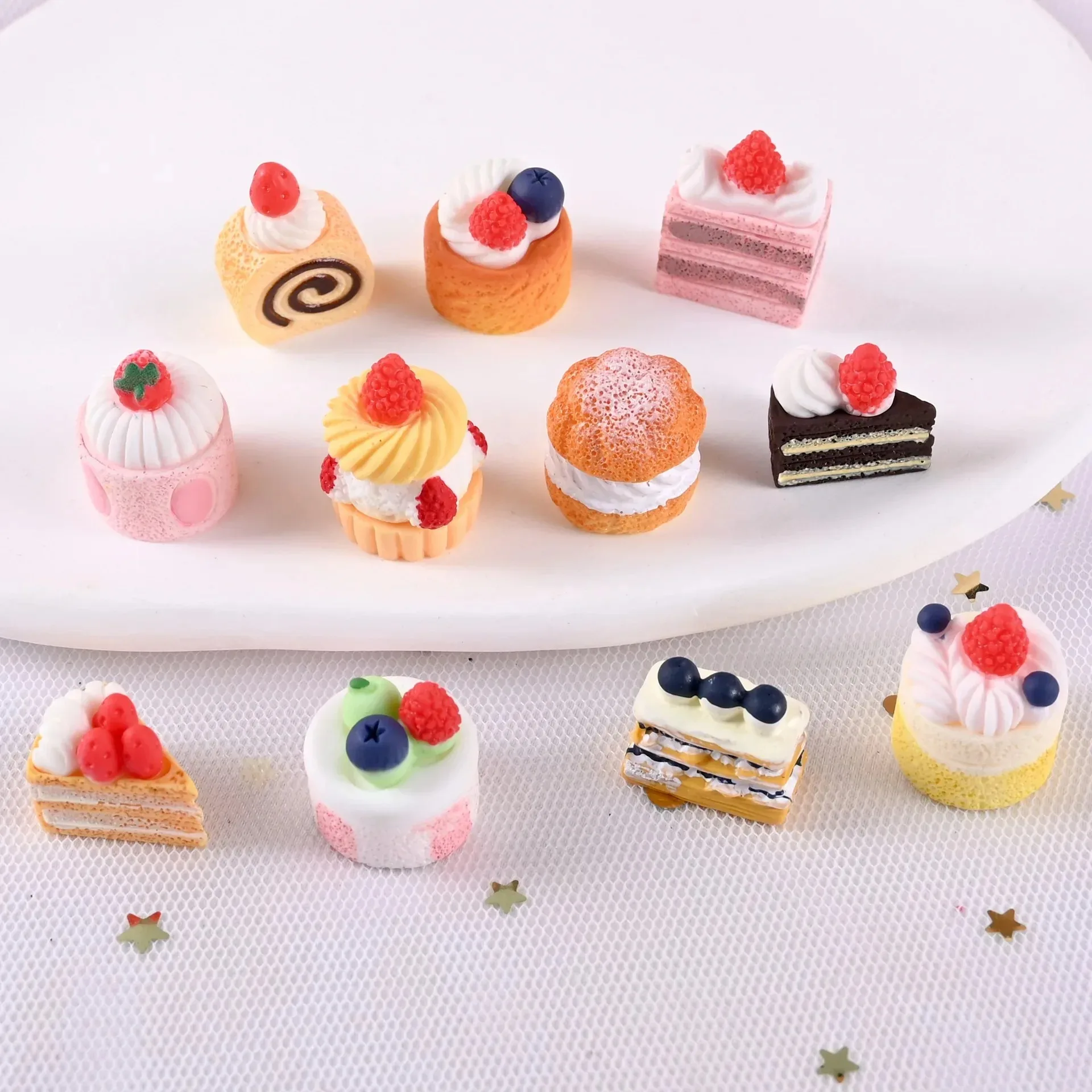 3D Kawaii Resin Cake Bread Parts Dollhouse Miniature Figures Scrapbook Supplies Flatback Pendant Accessories