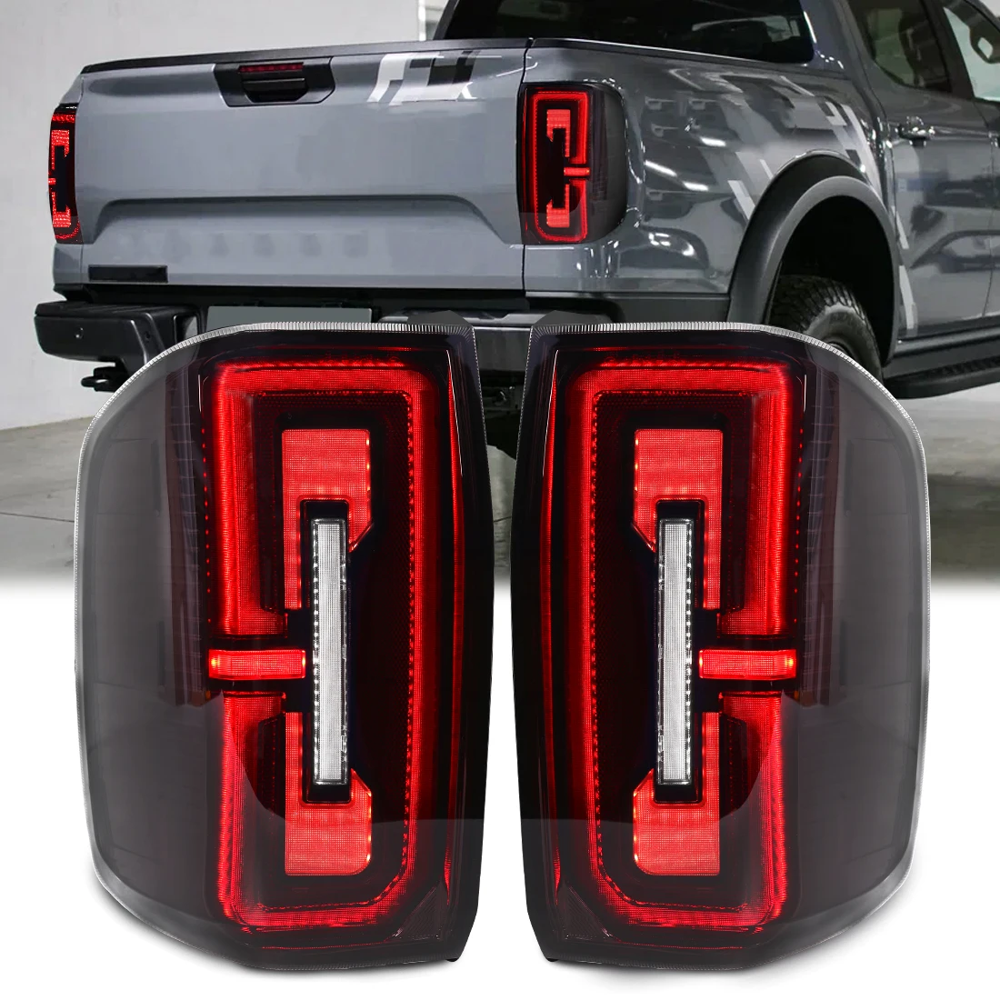 

For Ford Ranger T9 2022 2023 LED Taillight Start up Animation Smoked Tail Light Dynamic Flowing Turn Signal Daytime Running Lamp