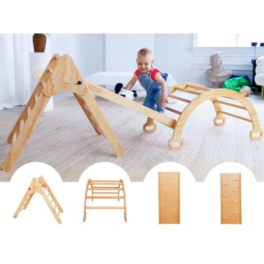 

Складные игрушки для скалолазания для малышей 4 в 1 - Пиклер Треугольный альпинист Рампа Арка - Деревянный набор для малышей 3 в 1 - Набор Монтессори - Малюк