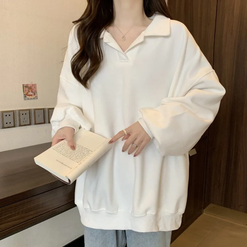 Sweatshirts Women M-4XL Loose Classic Minimalist Pure Casual Daily Korean Style Basic Streetwear Autumn Stylish Students Retro
