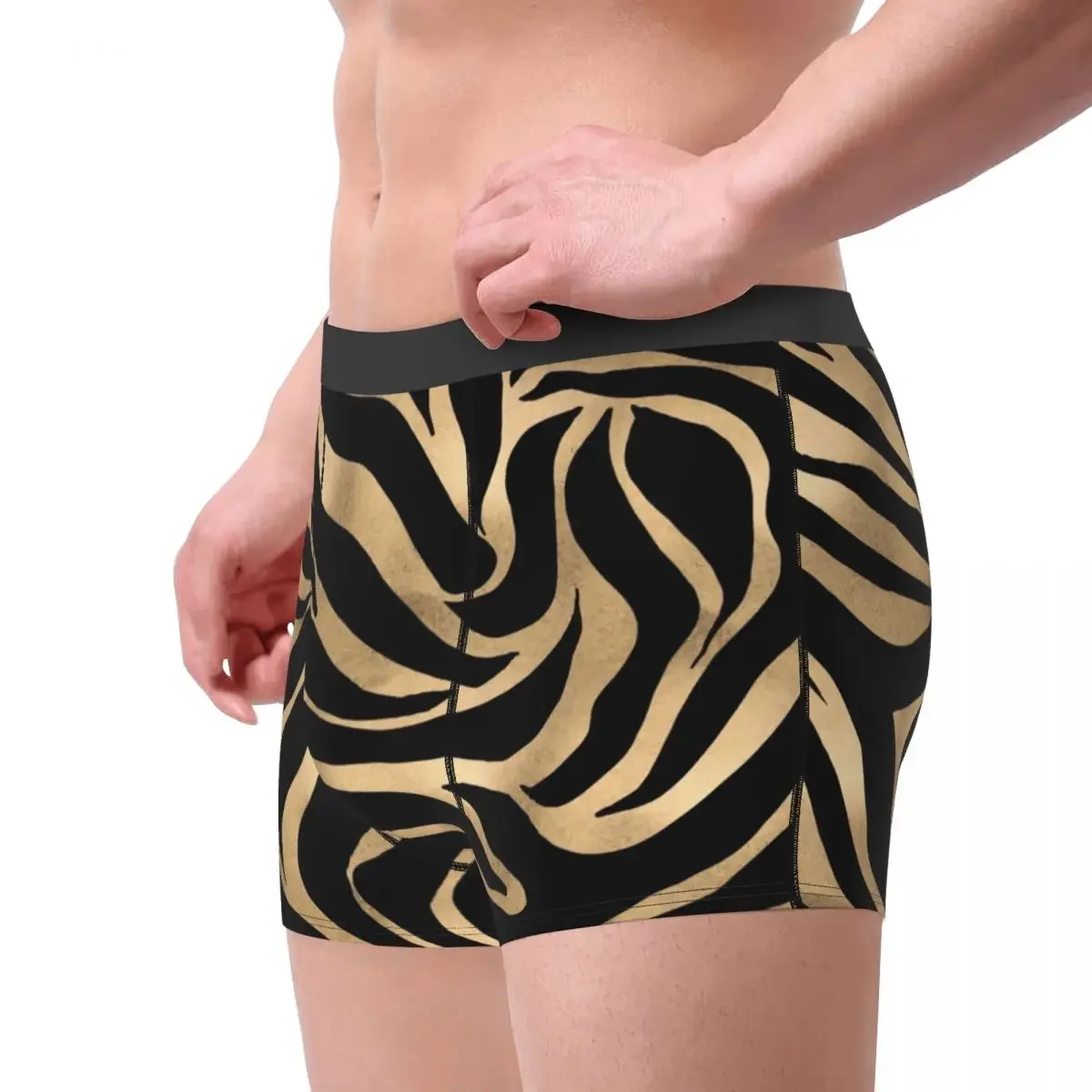 Men Elegant Metallic Gold Zebra Black Print Underwear Animal Skin Texture Boxer Briefs Shorts Panties Homme Underpants Plus Size