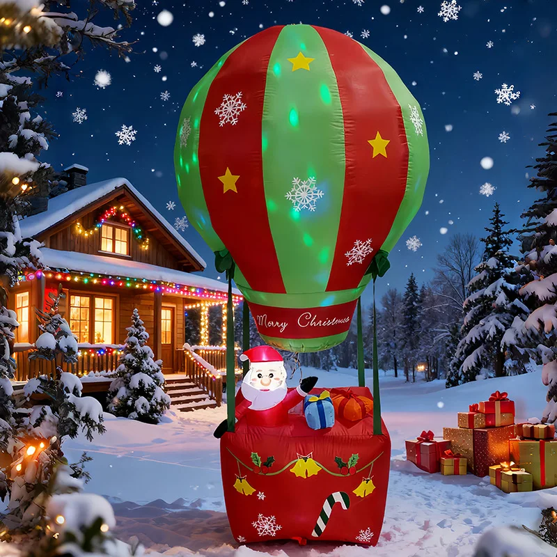 2.1M Christmas inflatable hot air balloon with Santa air mold rotating stage lights courtyard garden decorations