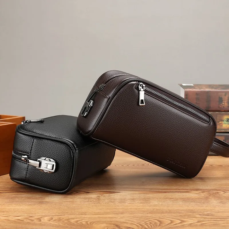 Cartera para hombre Cuero de vaca real para hombre Cremallera larga cartera de mano delgada monedero con tarjetero bolso para teléfono cartera bolsos