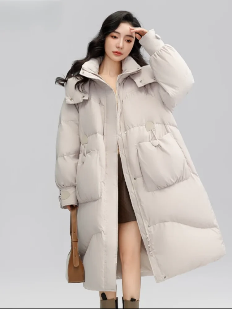 Woman Coat 2024 New Down Jackets Stand-up Collar Hooded Thickened Outerwears Fashion Casual Mid-length Winter Coat Female