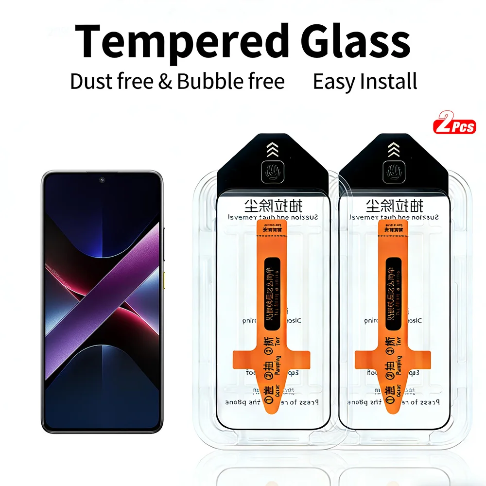 2 Stück gehärtetes Glas für Xiaomi Poco X7 Pro X6 Neo X5 Pro X4 GT/Pro Displayschutzfolie One-Touch-Installation