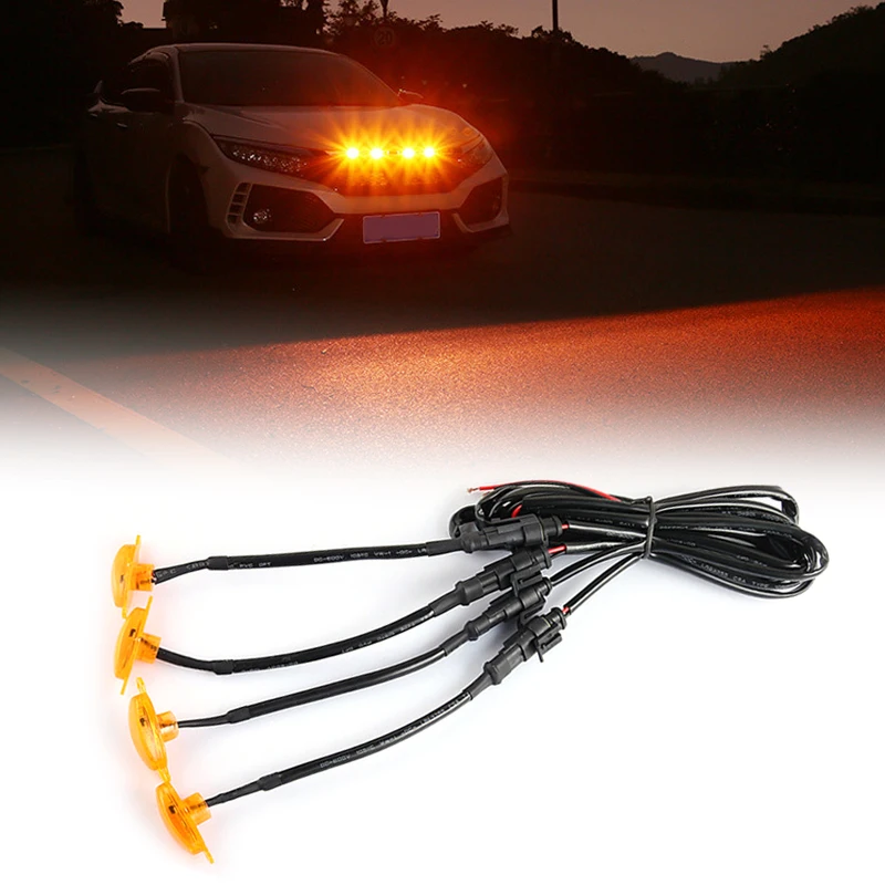 4Pcs/Set Front Grille LED Amber Light Grill Cover Yellow Lens Car Fit For Dodge Ram 1500 2021 2020 2019