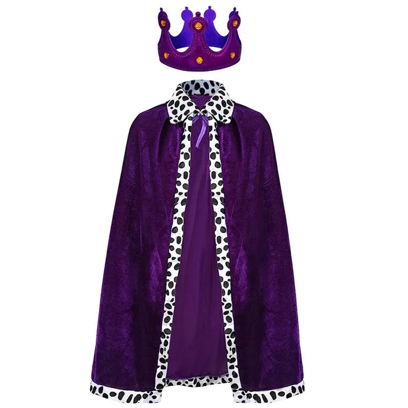 

Halloween King Robe Children Adults Performance Costume Christmas Shawl Shoulder Crown Parent Child Game Show Ethnic Stage Wear