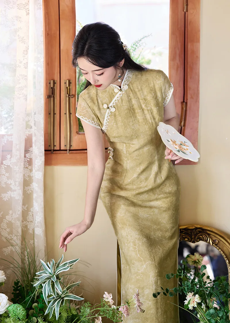 

Тонкий жаккардовый Chesongam, элегантное новое улучшенное платье в китайском стиле, женское сексуальное платье, летний новый костюм Ципао с воротником-стойкой