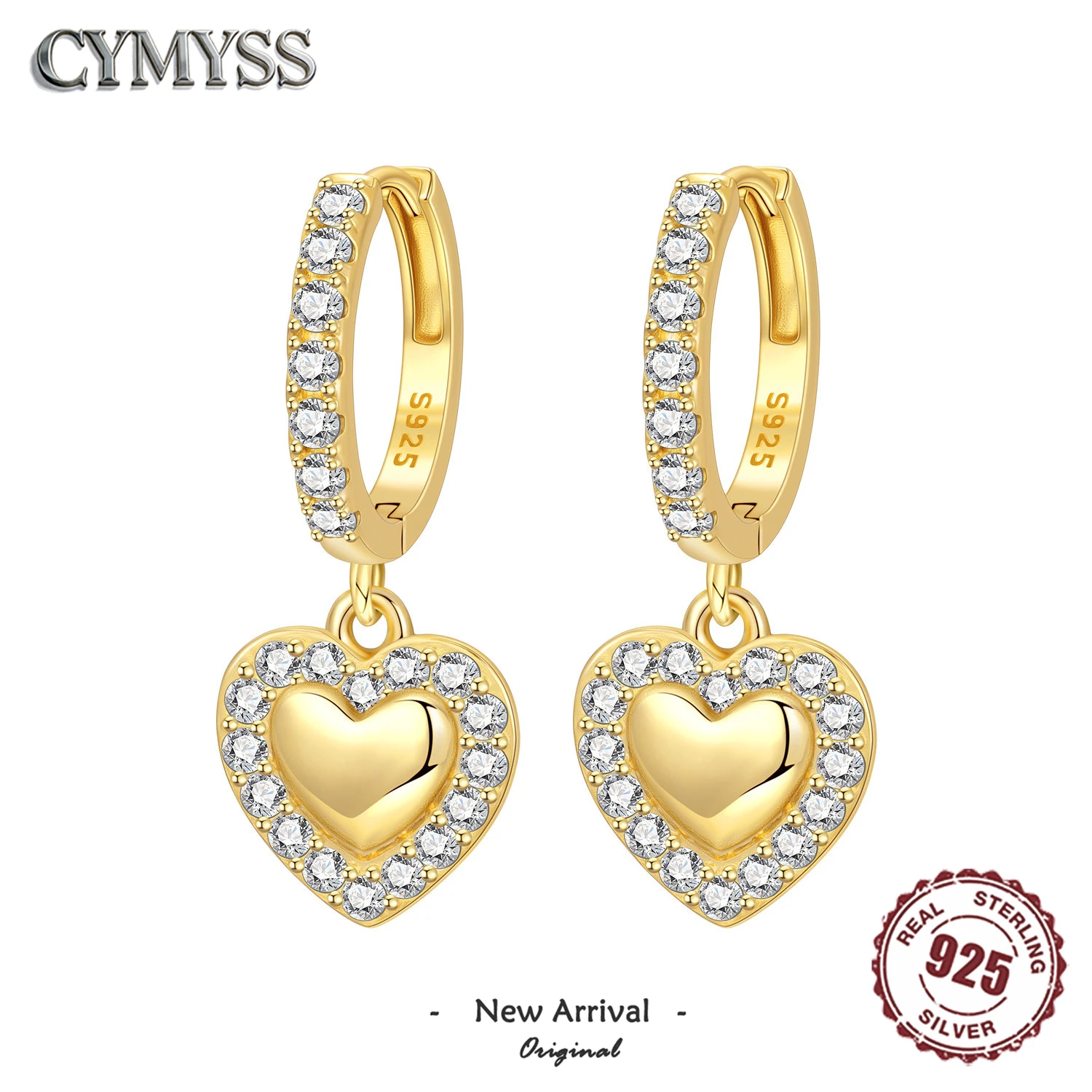 Pendientes de Plata de Ley 925 con Circonita en Forma de Corazón, Pendientes de Aro de Oro de 18K para Mujer, Joyería, Regalo