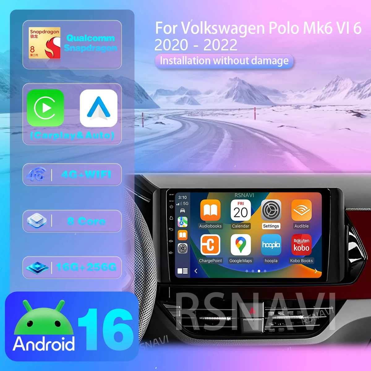 Android 16 para Volkswagen Polo Mk6 VI 6 2020 - 2022 Carplay Auto Pantalla 2K Radio para Auto Reproductor Multimedia BT Cámara 360 WIFI+4G