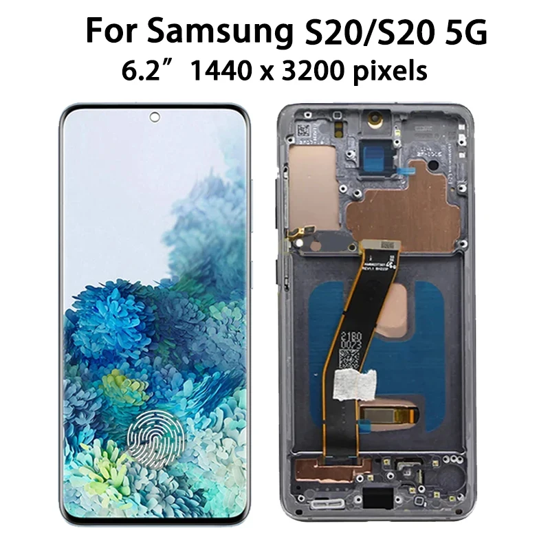 Super AMOLED For Samsung  S20 LCD G980F G981F Display Touch Screen Digitizer For S20+ S20 Plus LCD G986F G985F Frame