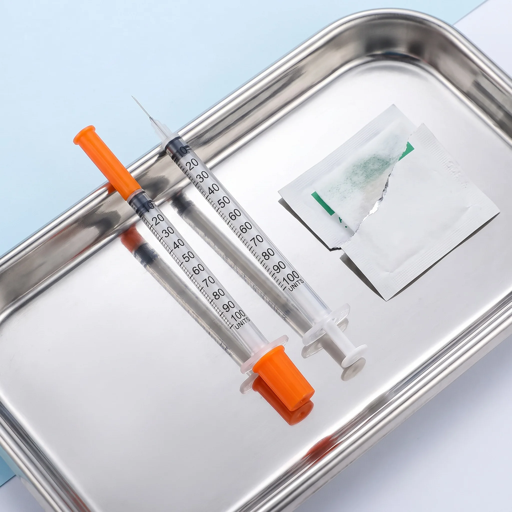 25 oder 100 Stück 1ml 30G 8mm Sterile Insulinspritze, Orangefarbener Deckel, mit Nadel, Einzeln Verpackt für Haustiere und Nutztiere – Detail 5