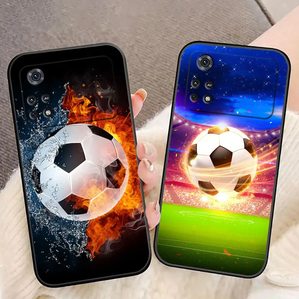 Fire Football Soccer Ball Phone Case For Xiaomi 14 13 13T 12 12T 11 11T 10T 8 SE LITE POCO F6 F5 F4 M6 M5 M4 M3 X5 X4 X3 GT Case