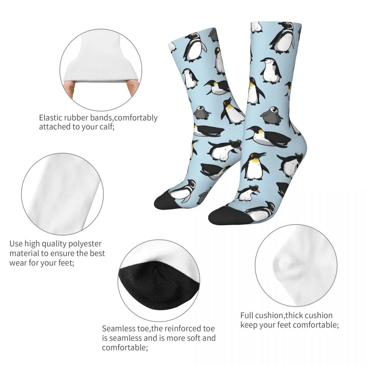 Men's Penguin Pattern Crew Socks, Retro, Harajuku, Street Style, Novidade, Bonito