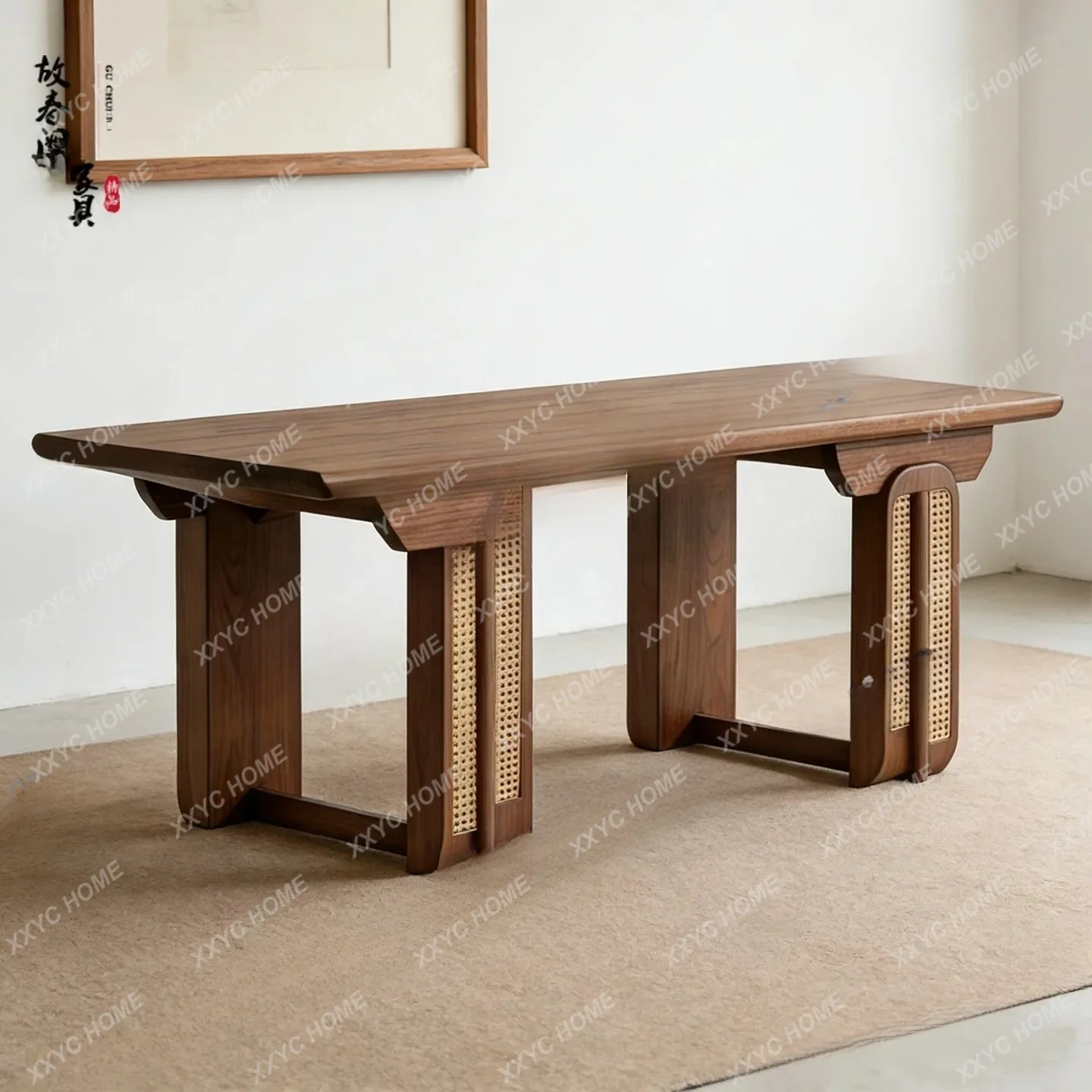 New high-end tea table antique black walnut solid wood Kato braided tea table