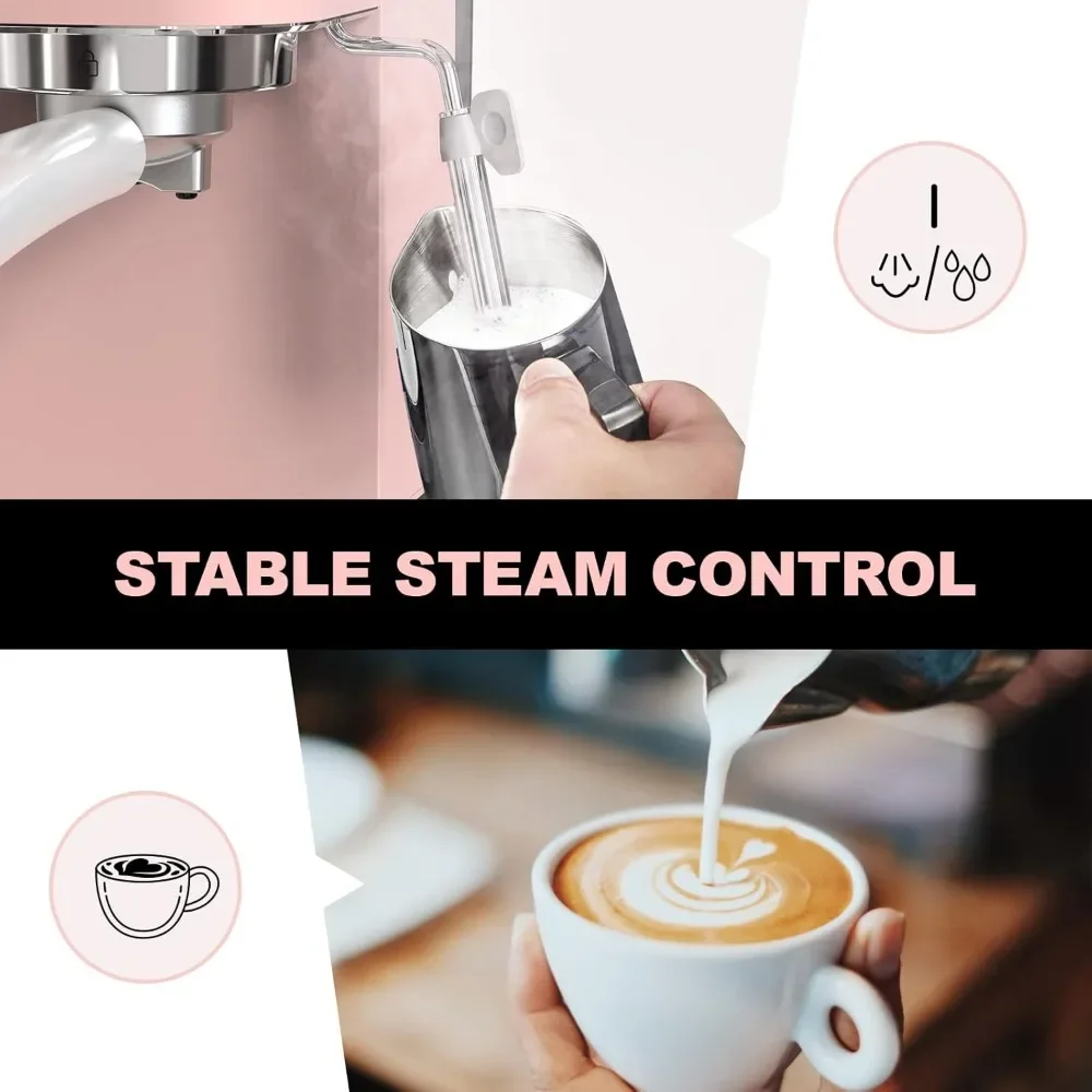 Cafeteira com Leite Frother Steam Wand, Temperatura Perfeita, Controle de Vapor Estável, Máquina De Café Espresso, 20 Bar