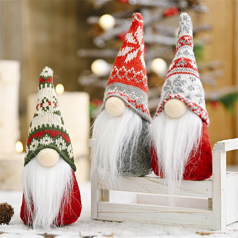 Christmas Decoration Gnome Doll Snowflake knitted hat Santa Faceless Doll Pendants Forest Old Man New Year Ornaments for Home