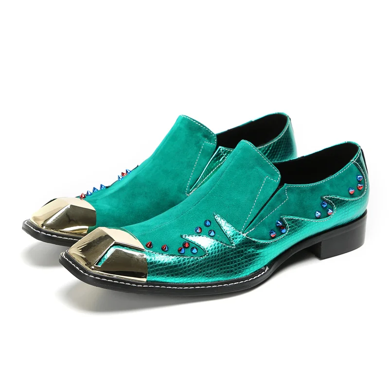 

Fashion Patchwork Men Square Toe Oxfords Shoes Plus Size Real Leather Casual Shoes Man Party Prom Stage Performance Formal Shoes