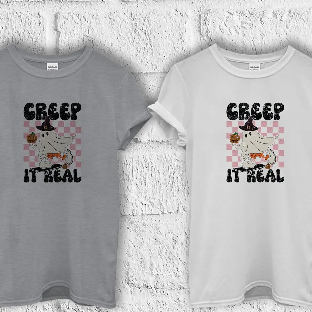 Halloween Creep It Real T Shirt Ghost Pumpkin Sweat Baseball Shopper Bag Make Up Baggy Boyfriend H110