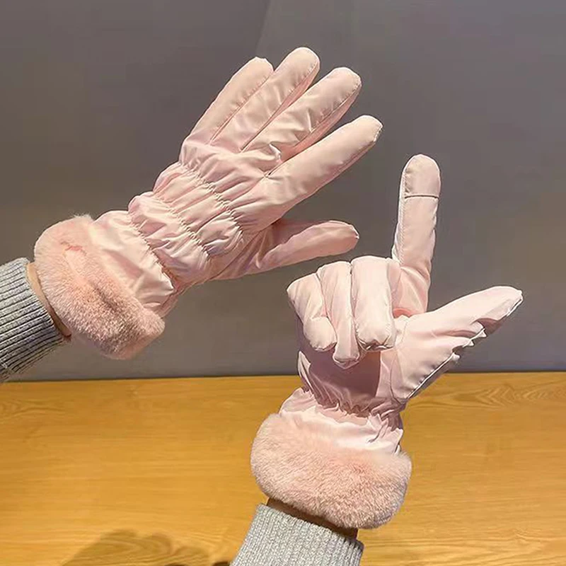 1 paio di guanti da sci da donna in pile invernale ispessito caldo antivento impermeabile guanti touch-screen per equitazione alpinismo all'aperto