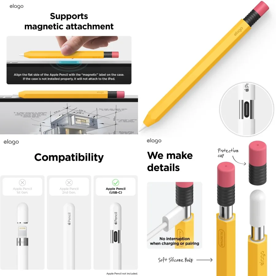 مقلمة elago Classic متوافقة مع Apple Pencil USB-C مثالية لحماية وتنظيم ميزات قلمك المثالية G