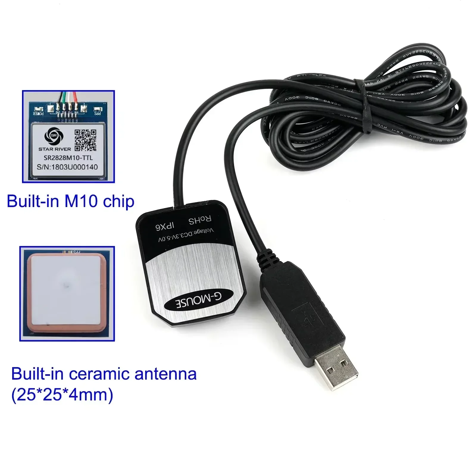 M10 G-MOUSE USB GPS Module with Flash CH340 Support Beidou/GLONASS/Galileo/QZSS Quad-Constellation for Car Boat Laptop