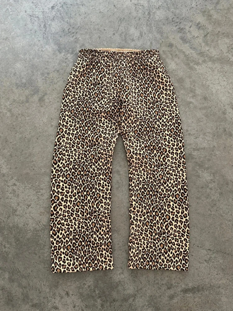 Punk fashion leopard print hooded women\'s sports pants Y2K street hip-hop original cheetah print hooded sports shirt retro set