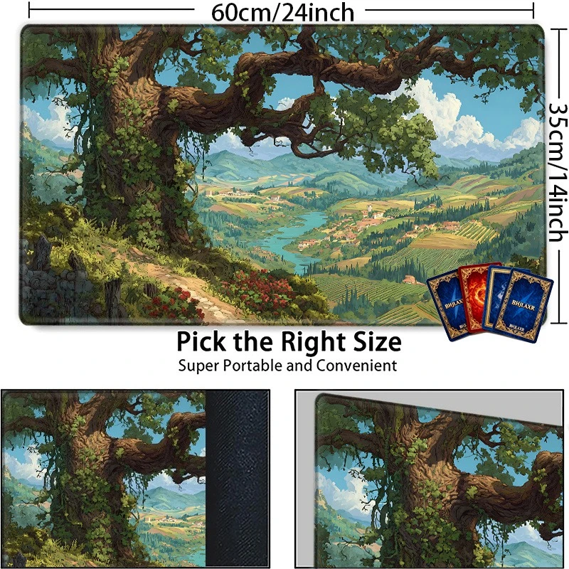 The features include ancient trees and a serene lake It is slipresistant and durable, making it ideal for CCG  TCG and RPG games