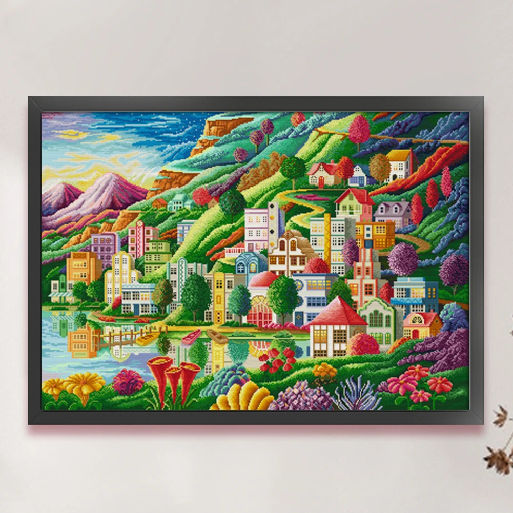 

Town Printed Cross Stitch Kit 82x61cm DIY 14CT Egyptian Cotton Embroidery Craft