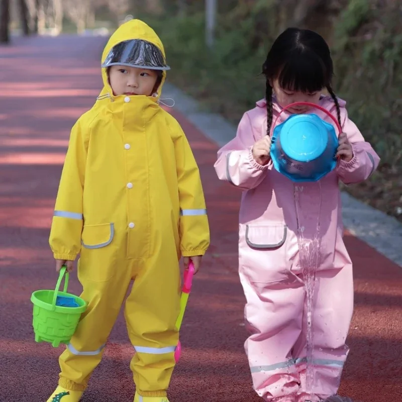 Children Waterproof Raincoat Suit Sandproof Overalls Unisex Poncho Set for Boys Girls Kindergarten Outdoor Play Use 아동 우비