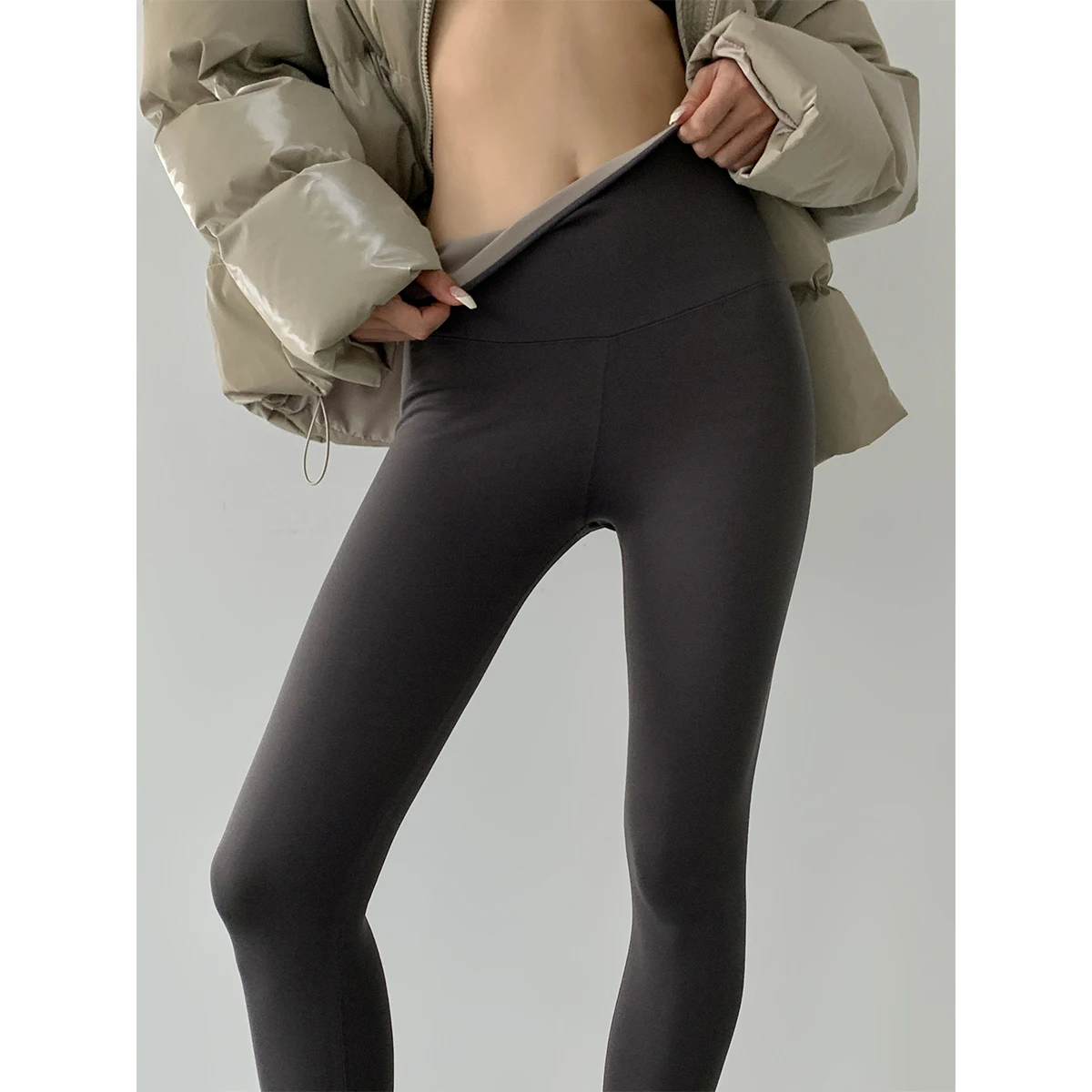 ارتفاع الخصر Sl arkskin السراويل النسائية Fce اصطف Thiened الخريف الشتاء الدافئة طبقة القاعدة السراويل Faionable السيدات...