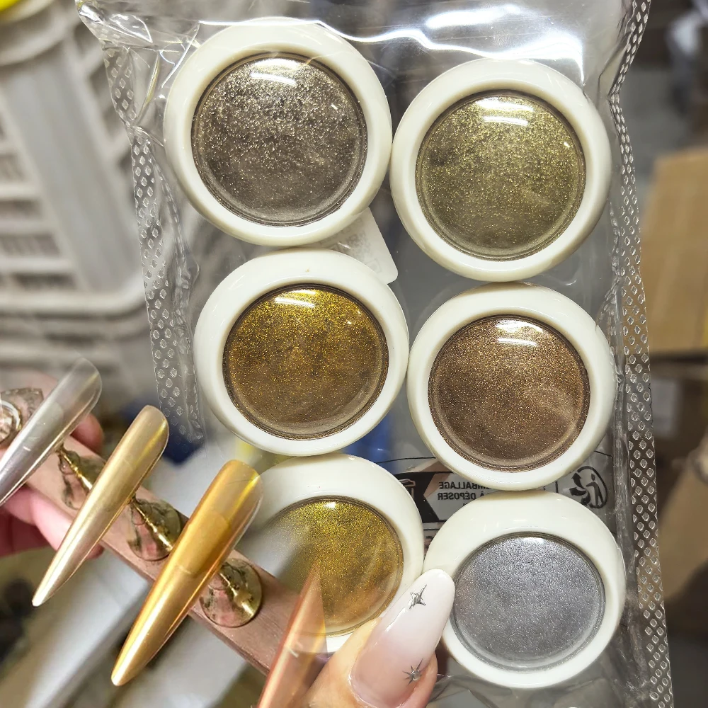 

6Jars Gold Silver Chrome Mirror Powder Nail Glitter Golden Series Holographic Metallic Chrome Pigment Dust Glazed Manicure Flash