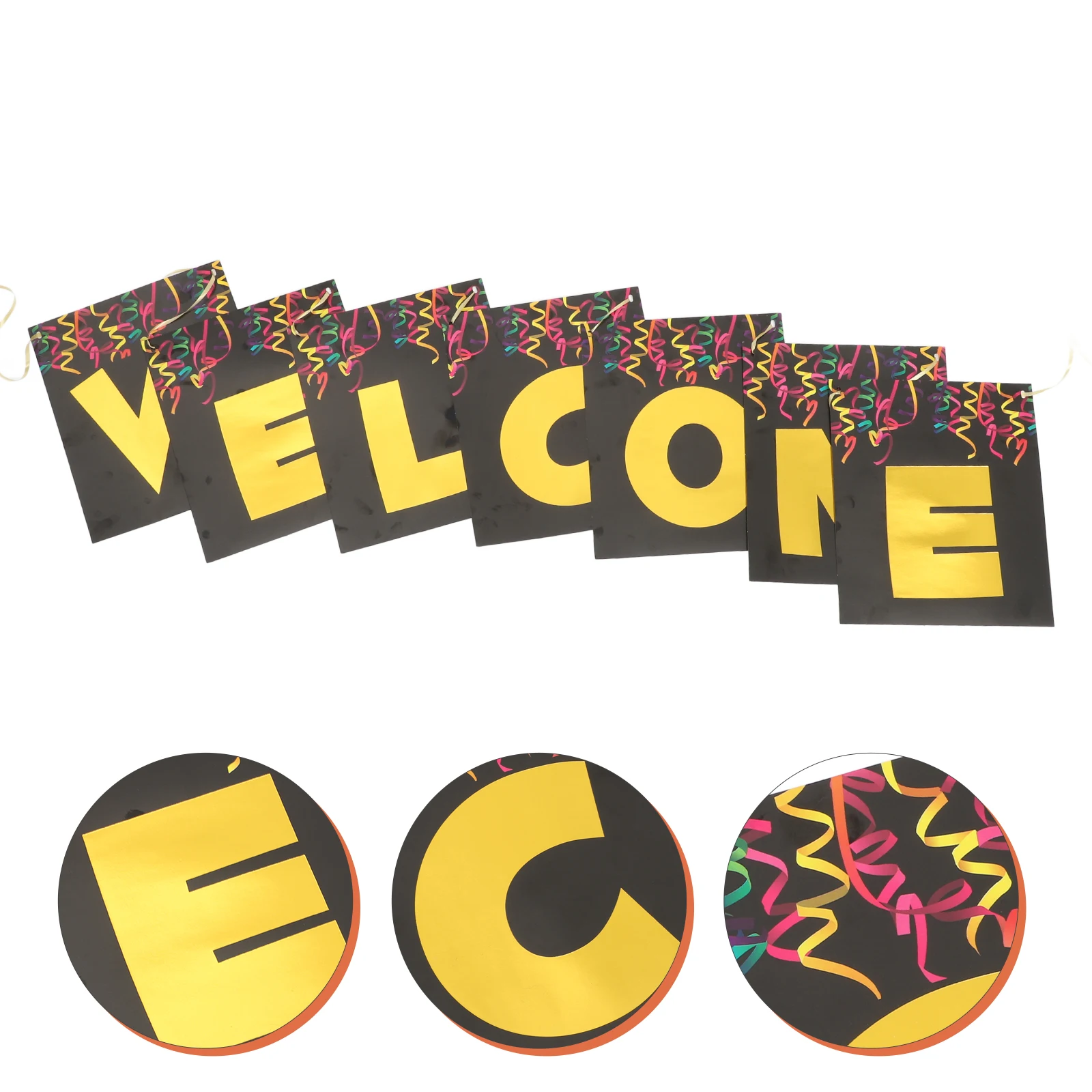 

Welcome Banner Black Gold Elegant Design Pull Flag Versatile Decoration School Activities Balloons Environmental Party First Day