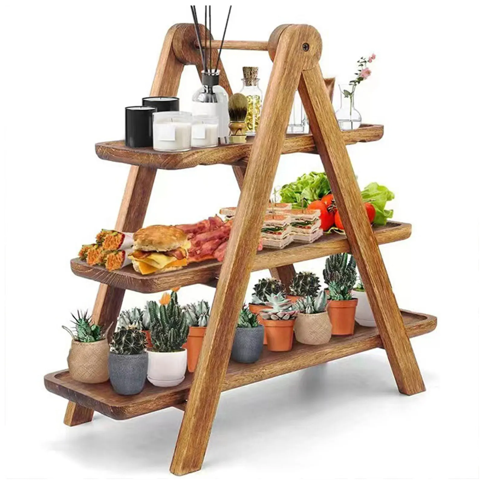 صينية خشبية متدرجة للمزرعة، صينية تقديم خشبية من 3 طبقات، طبق مستطيل، صينية طبقات للمزرعة الخشبية #1